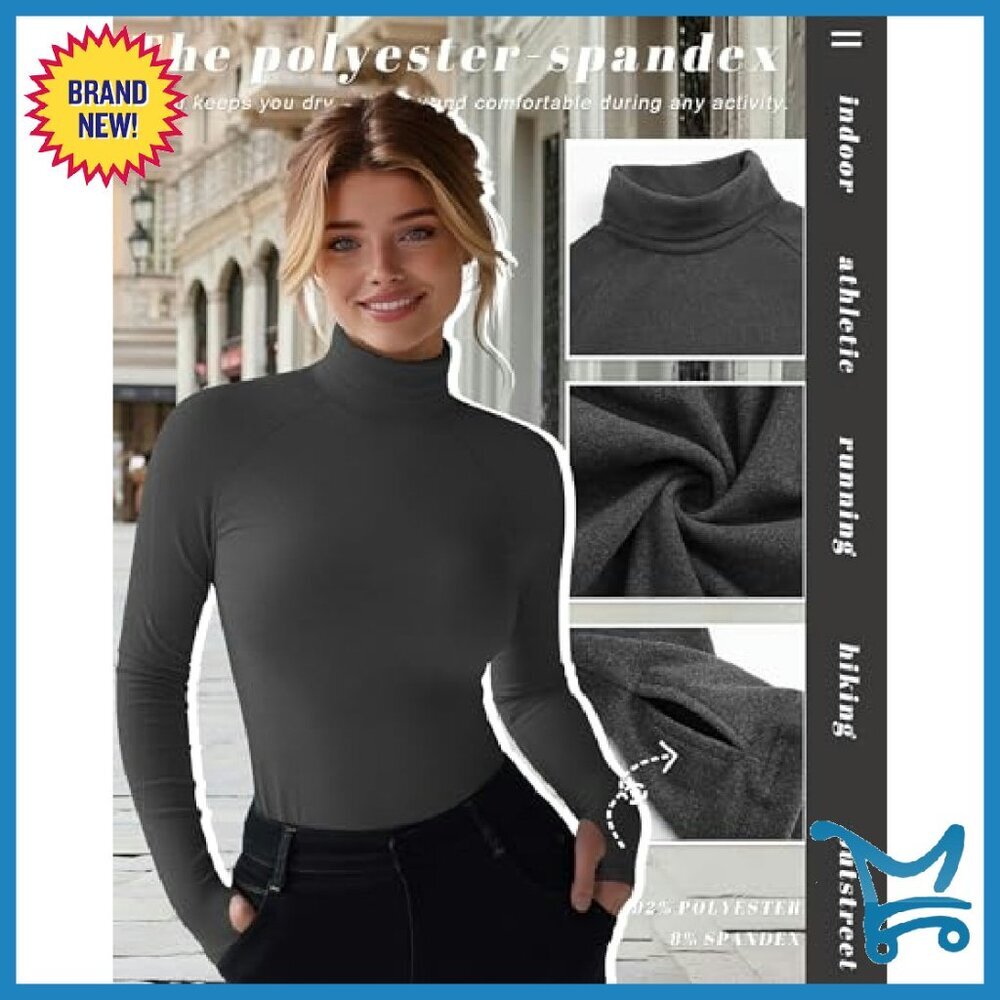 4 Pack Slim Fit Thermal Turtleneck Tops with Thumb Holes Long Sleeve - Picture 5 of 8